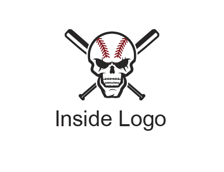 baseball bats behind skull with baseball pattern