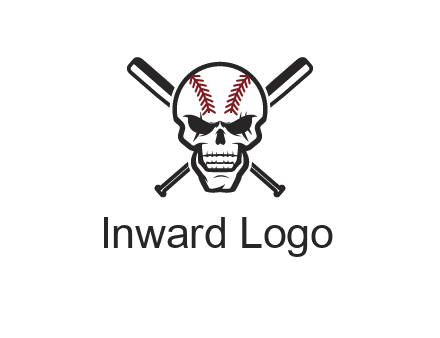 baseball bats behind skull with baseball pattern