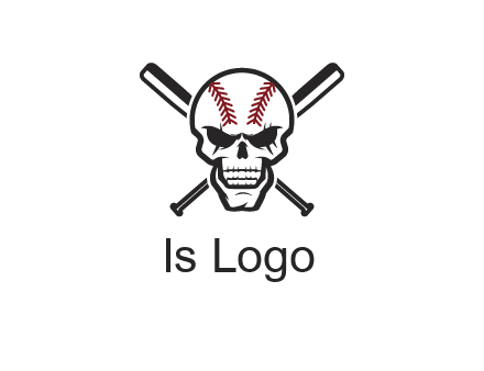 baseball bats behind skull with baseball pattern