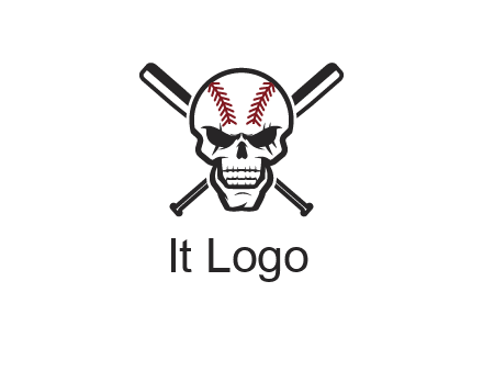 baseball bats behind skull with baseball pattern