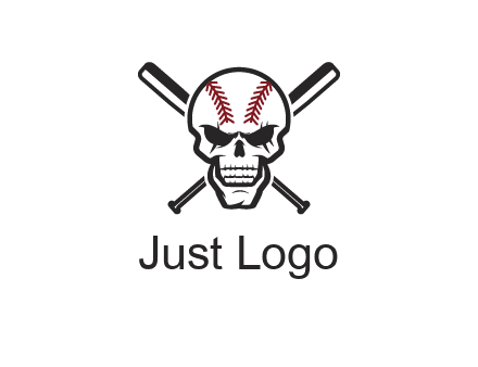 baseball bats behind skull with baseball pattern