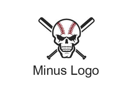 baseball bats behind skull with baseball pattern