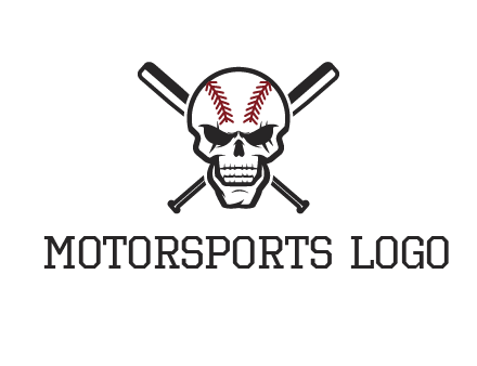 baseball bats behind skull with baseball pattern