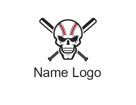 baseball bats behind skull with baseball pattern