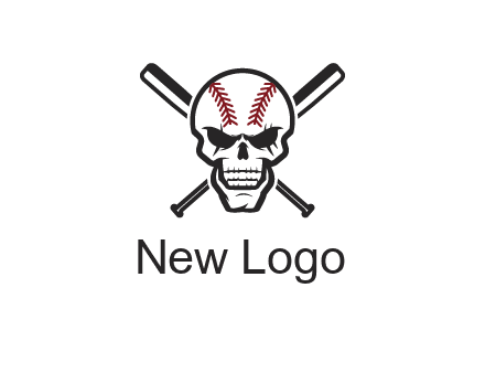 baseball bats behind skull with baseball pattern