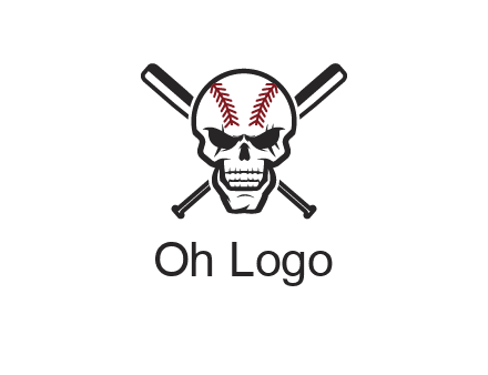 baseball bats behind skull with baseball pattern
