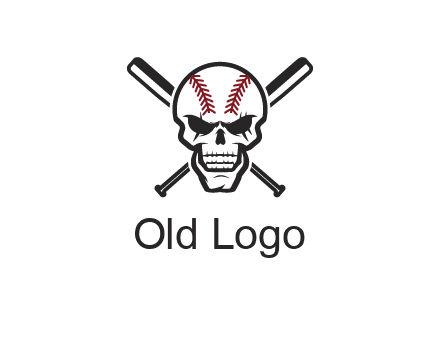 baseball bats behind skull with baseball pattern