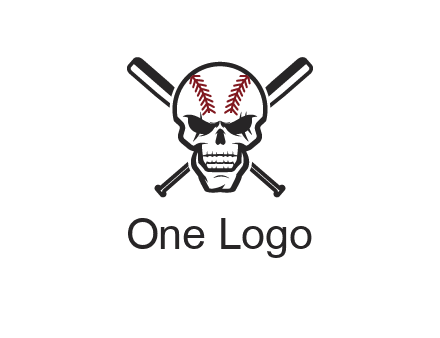 baseball bats behind skull with baseball pattern