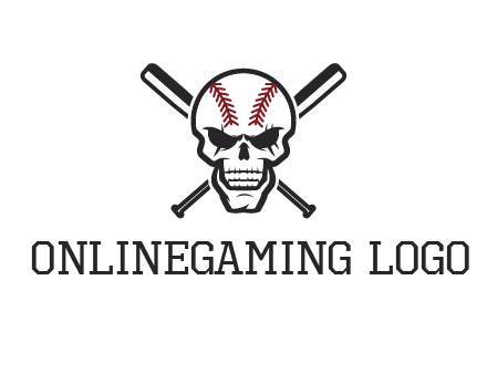 baseball bats behind skull with baseball pattern