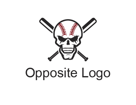 baseball bats behind skull with baseball pattern
