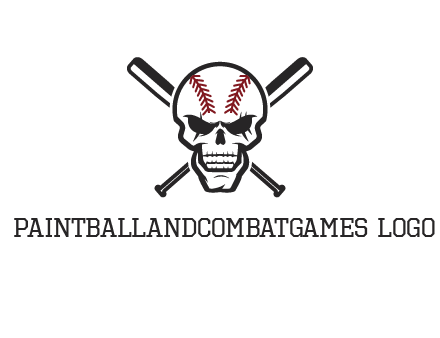 baseball bats behind skull with baseball pattern