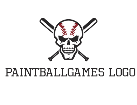 baseball bats behind skull with baseball pattern