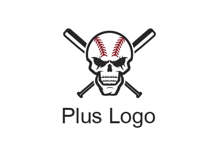baseball bats behind skull with baseball pattern