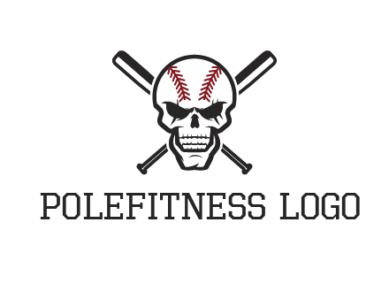 baseball bats behind skull with baseball pattern