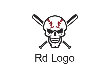 baseball bats behind skull with baseball pattern