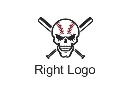 baseball bats behind skull with baseball pattern