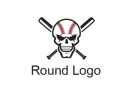 baseball bats behind skull with baseball pattern
