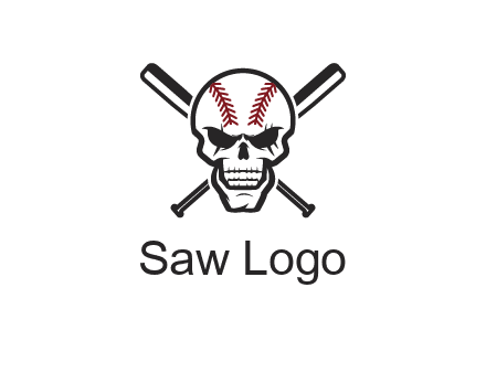 baseball bats behind skull with baseball pattern
