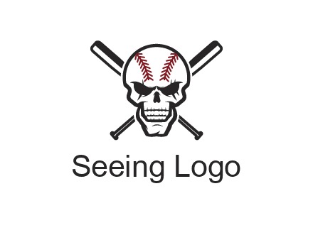 baseball bats behind skull with baseball pattern