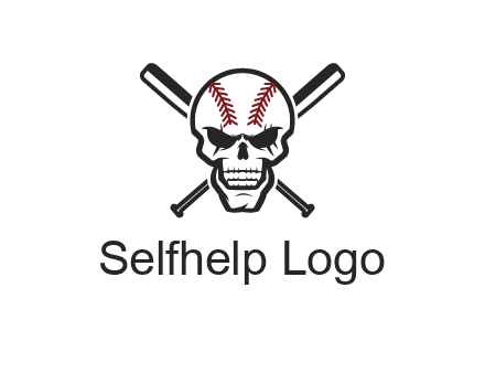 baseball bats behind skull with baseball pattern