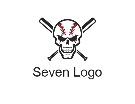 baseball bats behind skull with baseball pattern