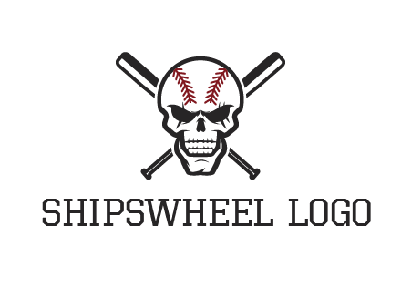 baseball bats behind skull with baseball pattern