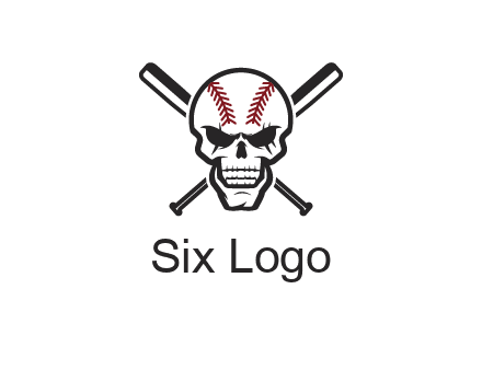 baseball bats behind skull with baseball pattern