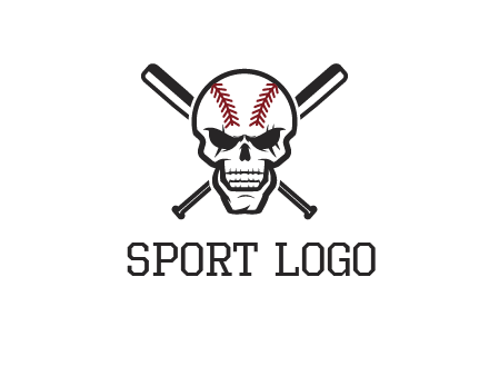 baseball bats behind skull with baseball pattern