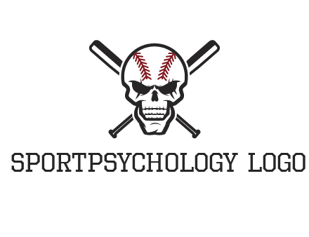 baseball bats behind skull with baseball pattern