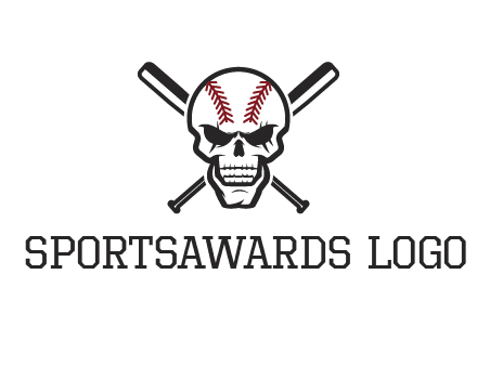 baseball bats behind skull with baseball pattern