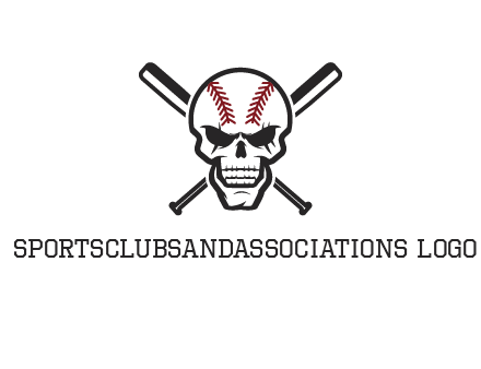 baseball bats behind skull with baseball pattern