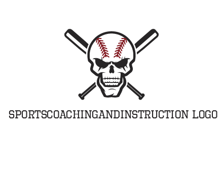baseball bats behind skull with baseball pattern