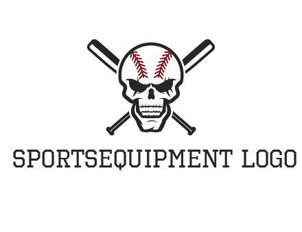 baseball bats behind skull with baseball pattern