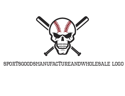 baseball bats behind skull with baseball pattern