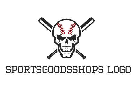 baseball bats behind skull with baseball pattern