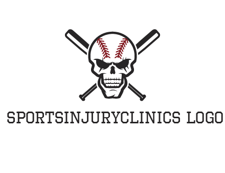 baseball bats behind skull with baseball pattern