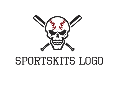 baseball bats behind skull with baseball pattern