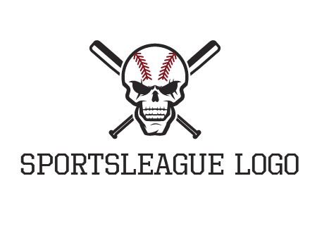 baseball bats behind skull with baseball pattern