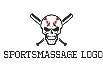 baseball bats behind skull with baseball pattern