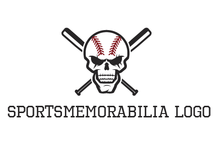 baseball bats behind skull with baseball pattern
