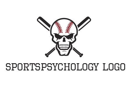baseball bats behind skull with baseball pattern