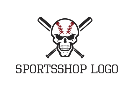 baseball bats behind skull with baseball pattern