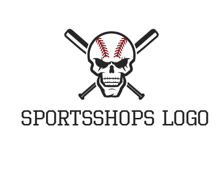 baseball bats behind skull with baseball pattern
