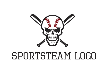 baseball bats behind skull with baseball pattern