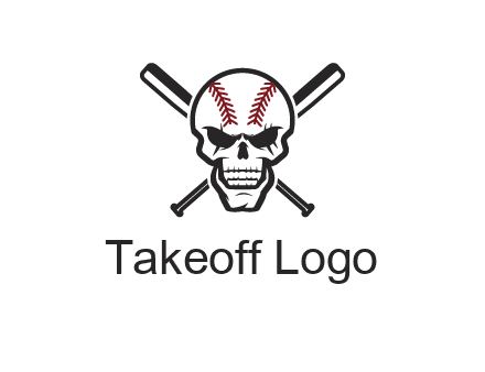 baseball bats behind skull with baseball pattern
