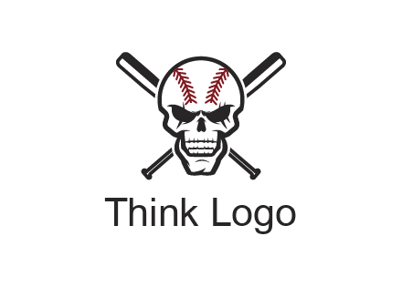 baseball bats behind skull with baseball pattern