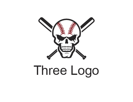 baseball bats behind skull with baseball pattern