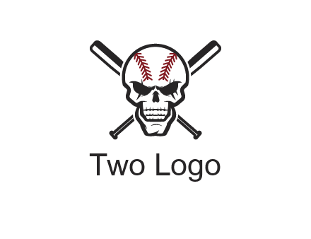 baseball bats behind skull with baseball pattern