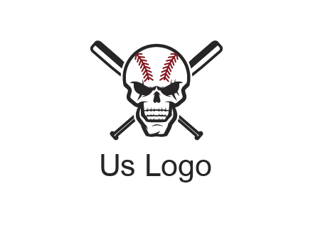 baseball bats behind skull with baseball pattern