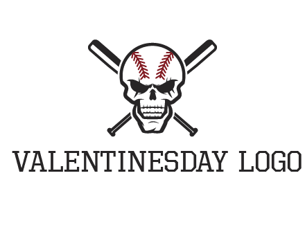 baseball bats behind skull with baseball pattern